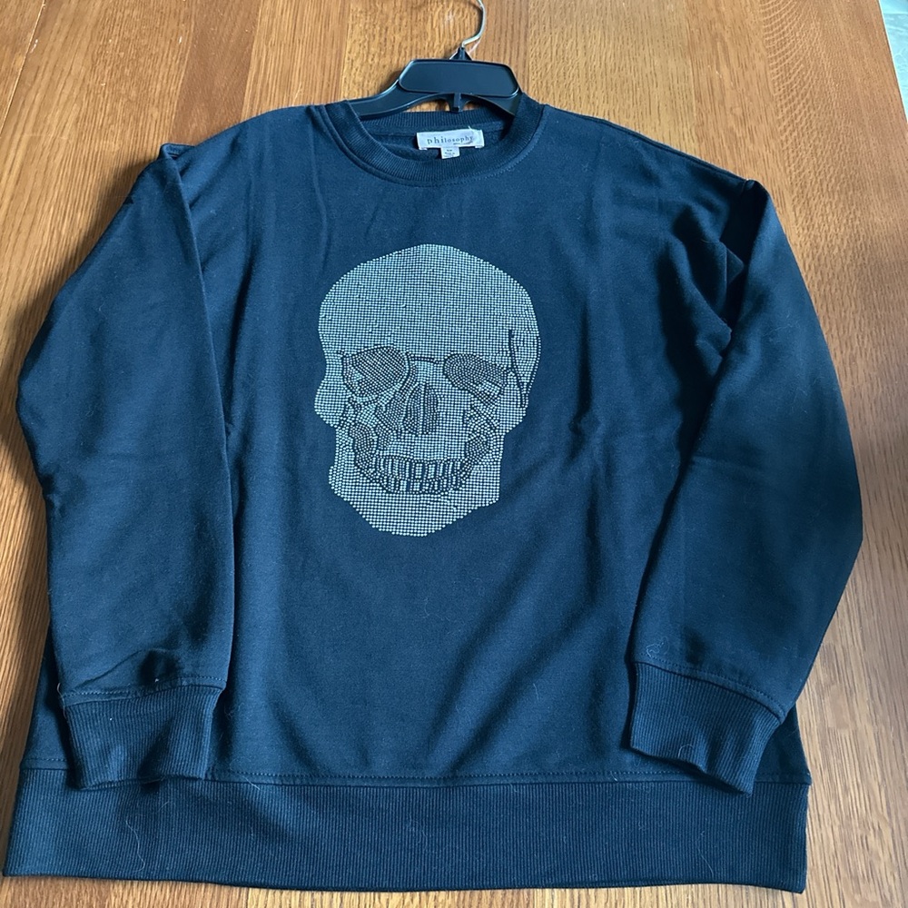 Philosophy Black Crewneck Top with Skull Design